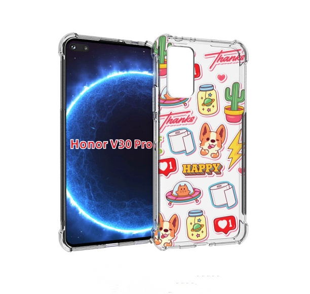 

Чехол бампер MyPads милые-стикеры-корги для Honor V30 Pro, Прозрачный, Tocco
