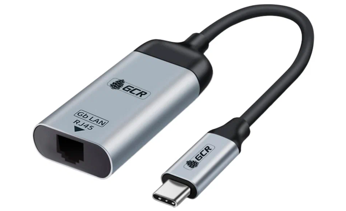 

Переходник GCR USB Type-C - RJ-45 вилка-розетка м черный, серый