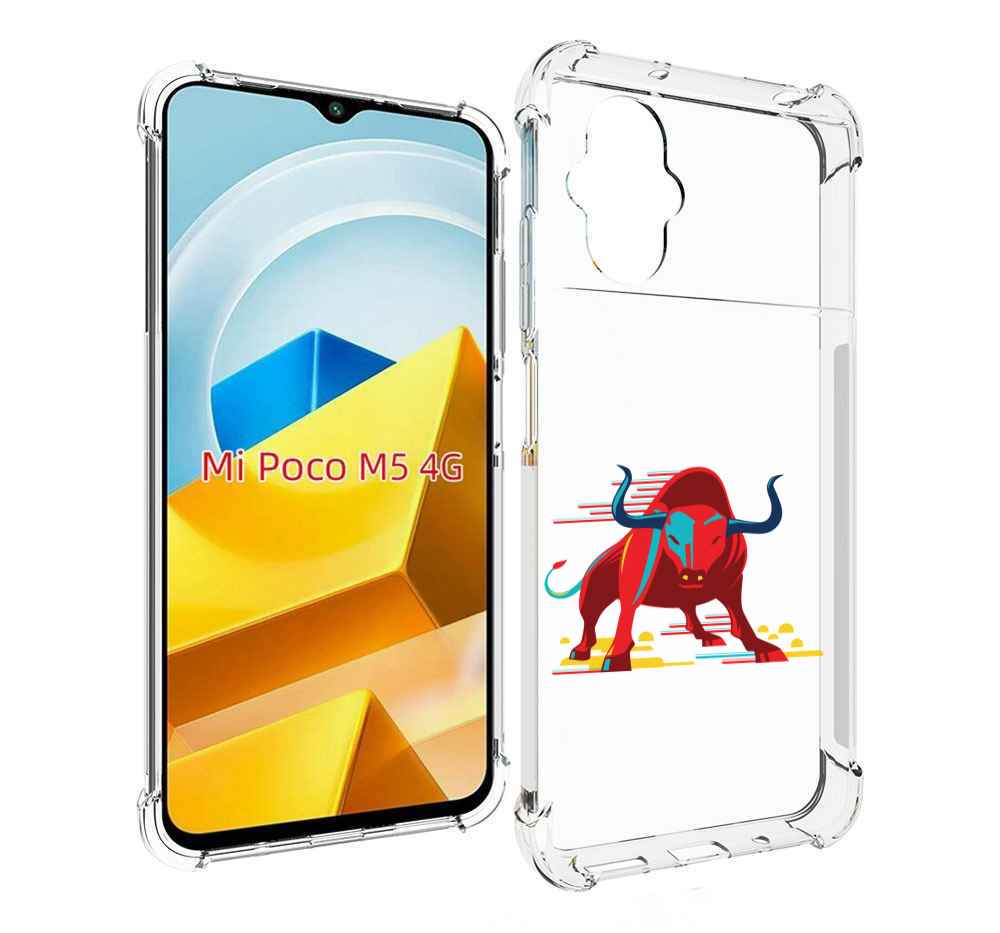 

Чехол Mypads Красный-Бык Для Poco M5 Противоударный, Прозрачный, Tocco