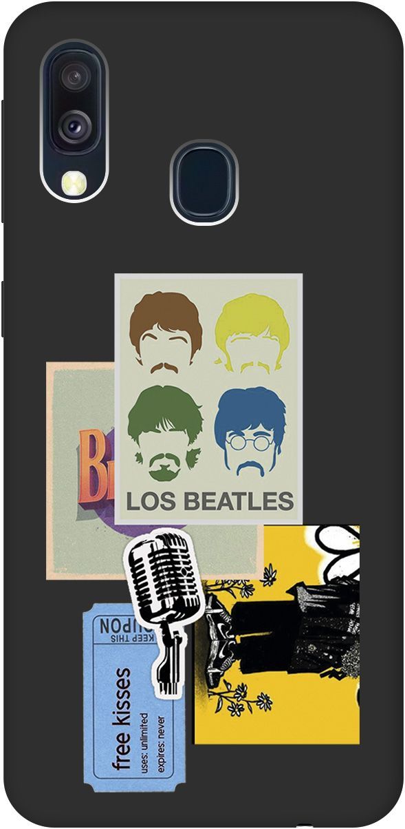 

Матовый чехол на Samsung Galaxy A40 с принтом "Beatles Stickers" черный, Черный;белый, 8413