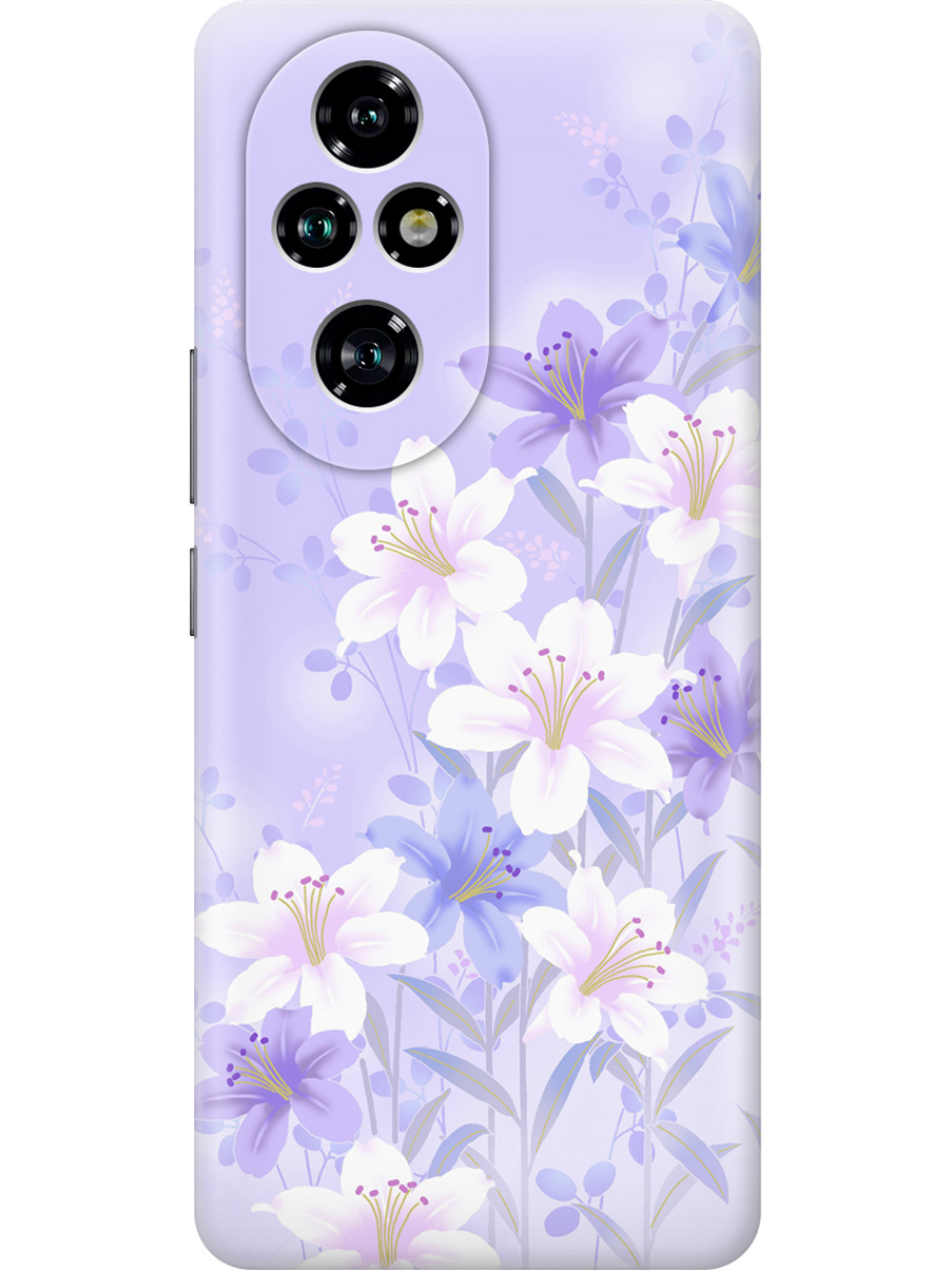 

Силиконовый чехол на Honor 200 pro с принтом "Лилии на фиолетовом", Прозрачный;белый;фиолетовый, 783979622
