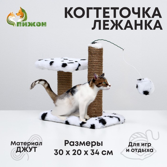 

Когтеточка для котят двойная, 30 х 20 х 34 см, джут, далматинец, Белый