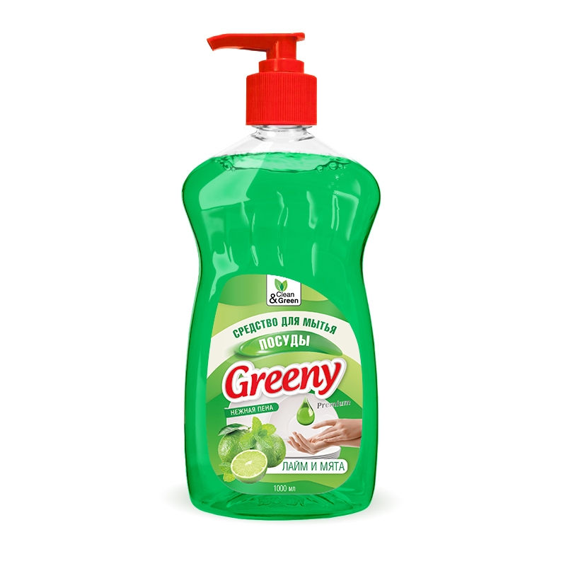 фото Средство для мытья посуды "greeny" premium с дозатором 1000 мл. clean&green cg8140