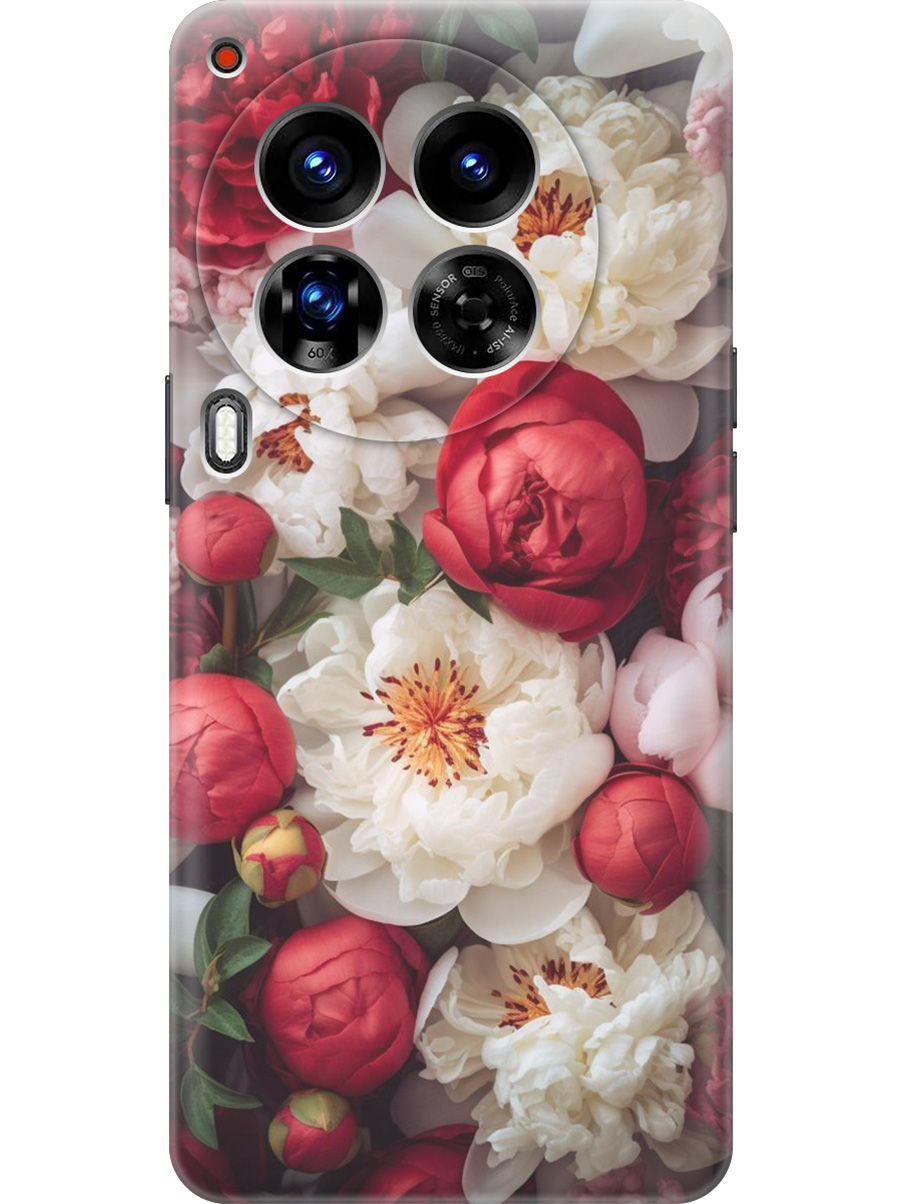 

Силиконовый чехол на Tecno Camon 30 Premier 5g с принтом "Красно-белые пионы", Прозрачный;белый;красный, 782633021