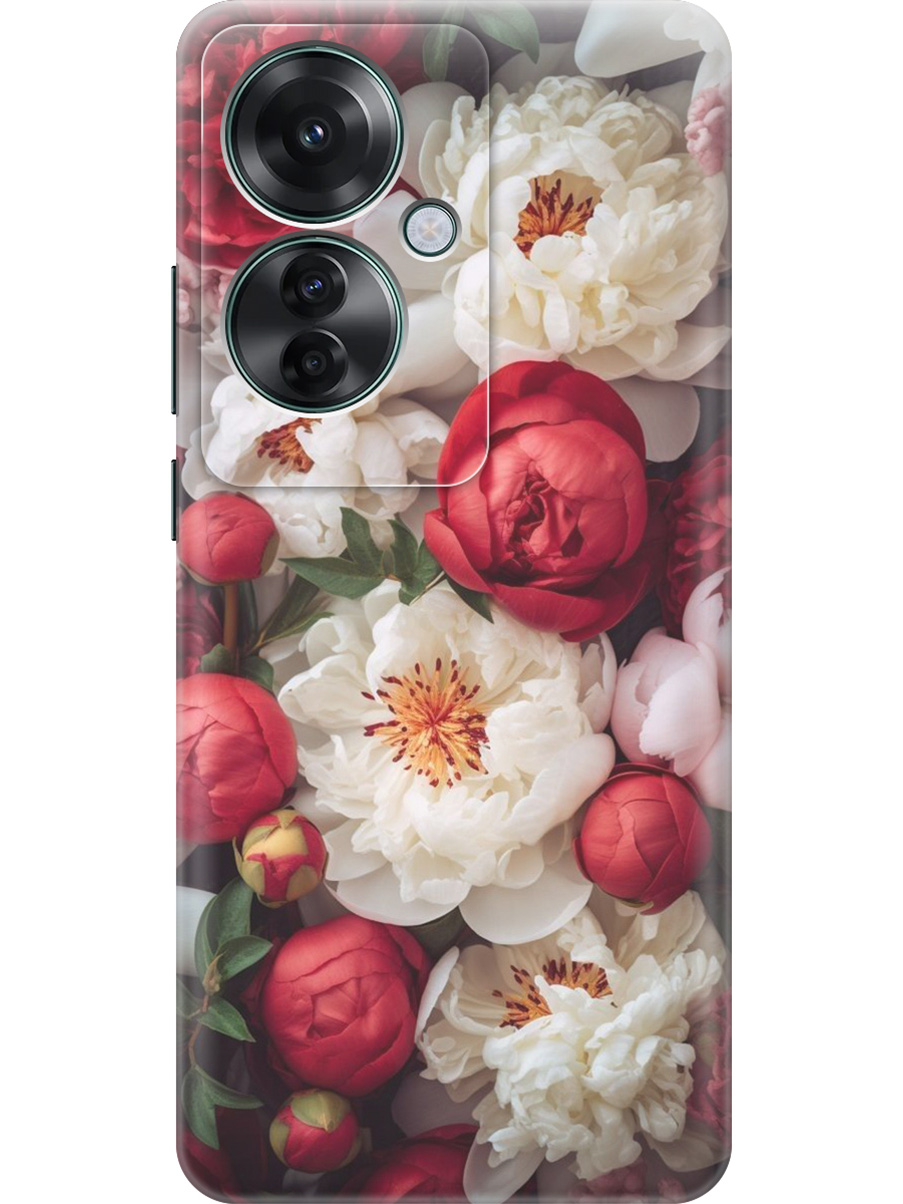 

Силиконовый чехол на Oppo Reno11 f 5G с принтом "Красно-белые пионы", Прозрачный;белый;красный, 782631221