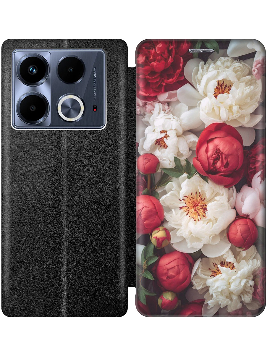 

Чехол-книжка на Infinix Note 40 с принтом "Красно-белые пионы" черный, Черный;белый;красный, 782626421