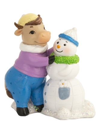 Новогодняя фигурка Коровка со снеговиком из полирезины Феникс Present 81386