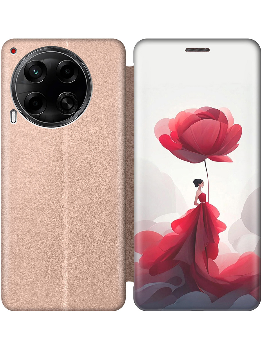 

Чехол-книжка на Tecno Camon 30 4g / 30 5g с принтом "Цветочная девушка в красном" золотой, Золотистый;белый;красный, 782632421