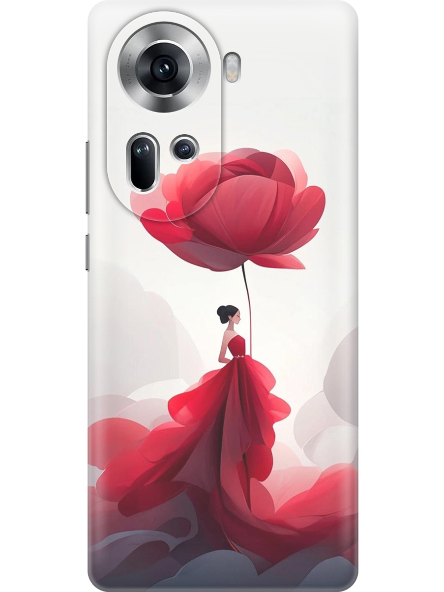 

Силиконовый чехол на Oppo Reno11 с принтом "Цветочная девушка в красном", Прозрачный;белый;красный, 782630621