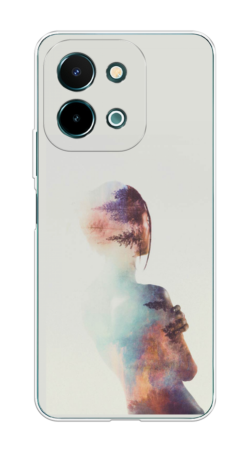 

Чехол на Vivo Y28 4G "Девушка-лес", Розовый;голубой;серый, 2611650-1