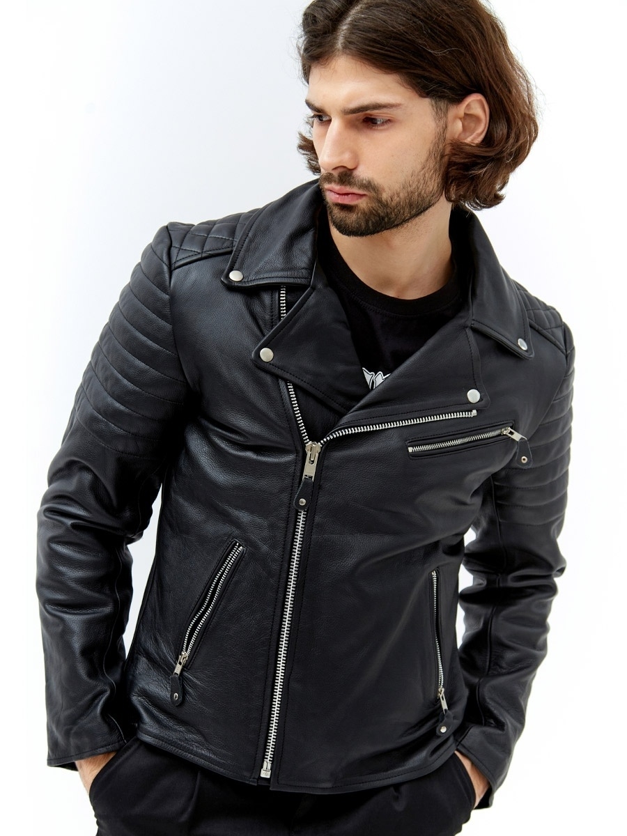 Кожаная куртка мужская RockMerch КС066 черная 3XL