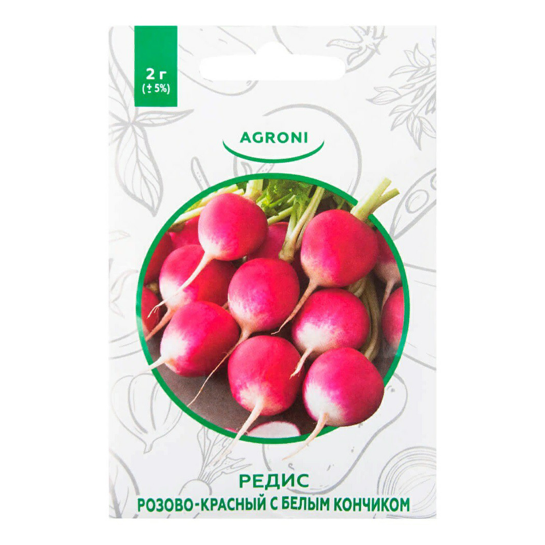 

Семена Редис Agroni XS розово-красный с белым кончиком 2 г