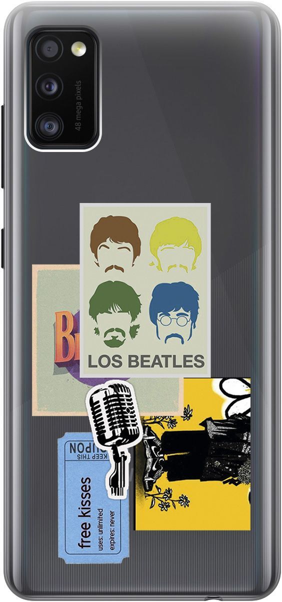 

Чехол на Samsung Galaxy A41 с принтом "Beatles Stickers" прозрачный, 5378