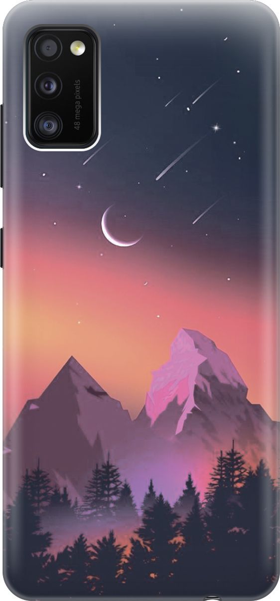 

Силиконовый чехол на Samsung Galaxy A41 с принтом "Горы и звездопад", Оранжевый;черный, 7127
