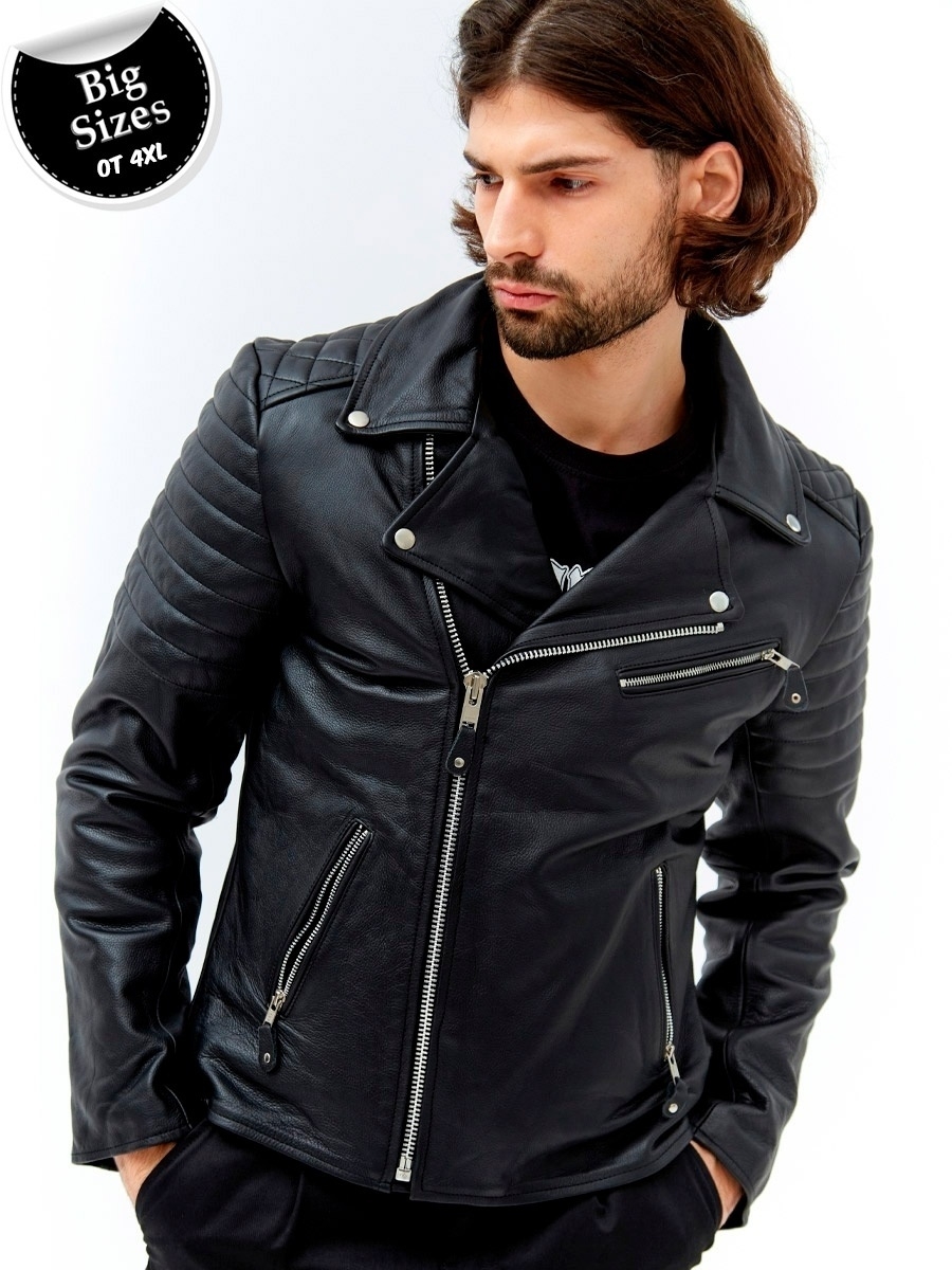 Кожаная куртка мужская RockMerch КС066 черная 5XL