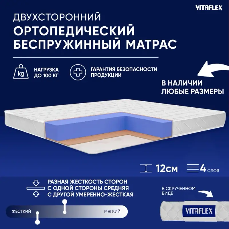 

Ортопедический беспружинный матрас VITAFLEX Medicine 11V Sk 95x190, Белый, Vitaflex Medicine 11V Sk