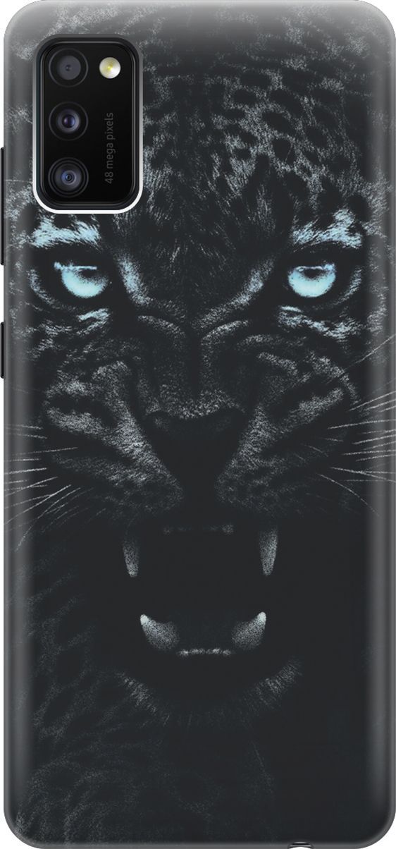 

Силиконовый чехол на Samsung Galaxy A41 с принтом "Голубоглазая пантера", Голубой;черный, 7124