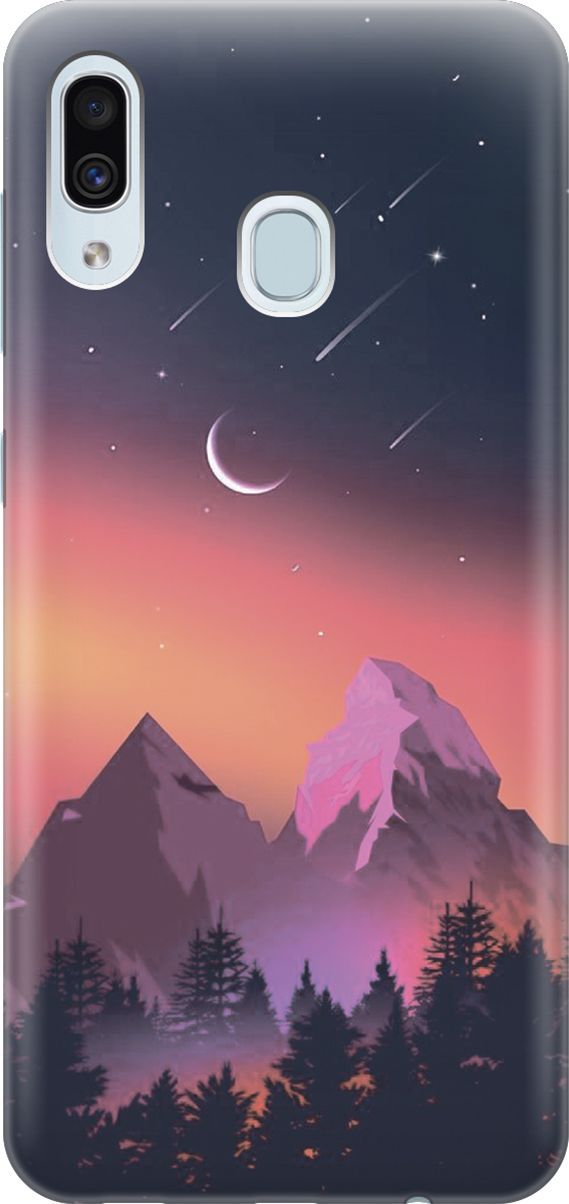 

Силиконовый чехол на Samsung Galaxy A40 с принтом "Горы и звездопад", Оранжевый;черный, 7122