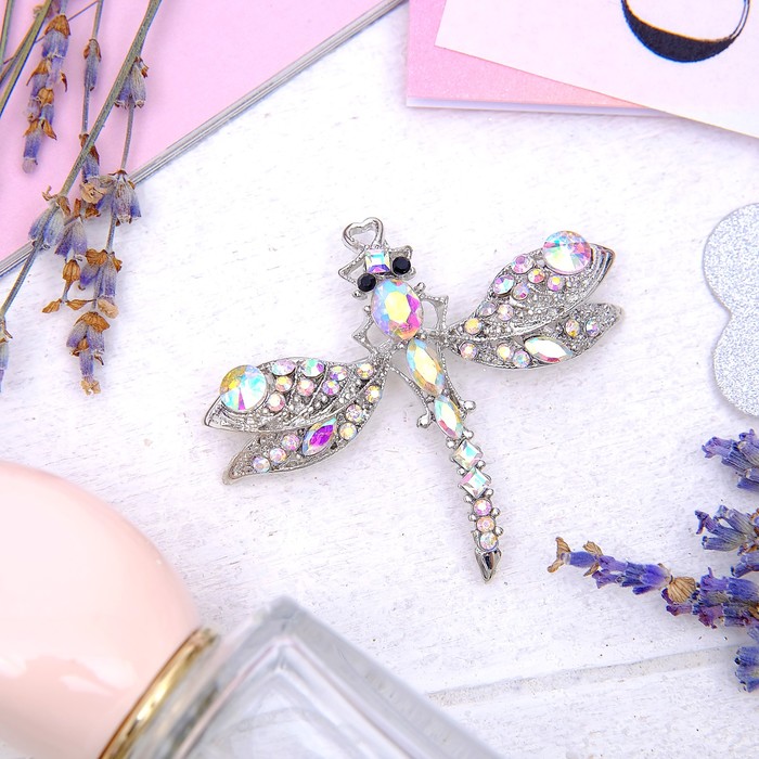 

Брошь "Стрекоза инкрустированная", цвет радужный в серебре
