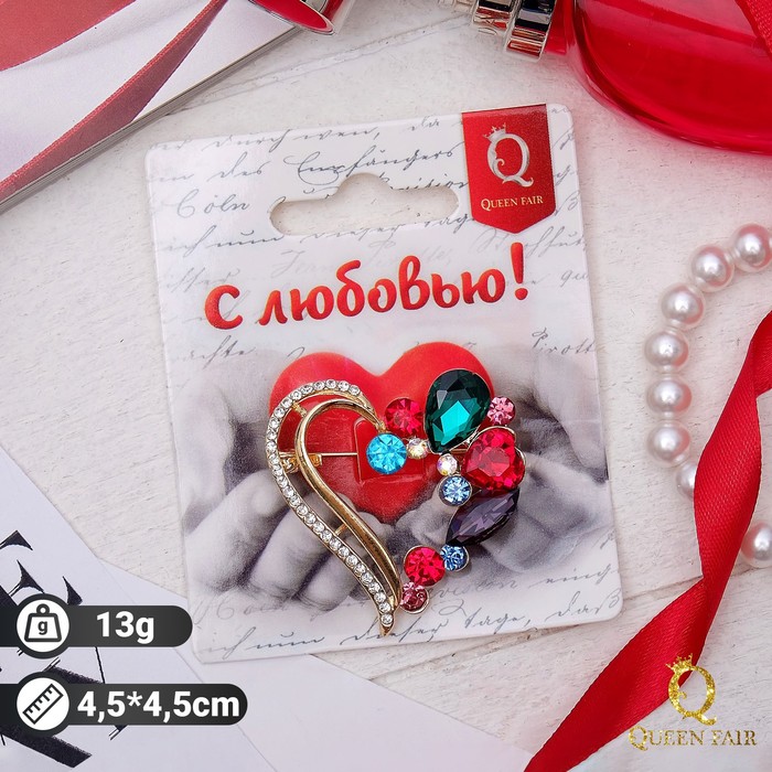 

Брошь из бижутерного сплава Queen Fair Сердце, стекло\стразы, Сердце