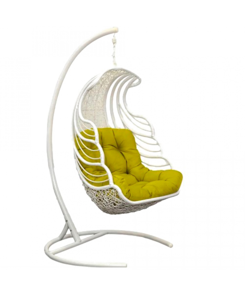 фото Подвесное кресло белое экодизайн желтая подушка