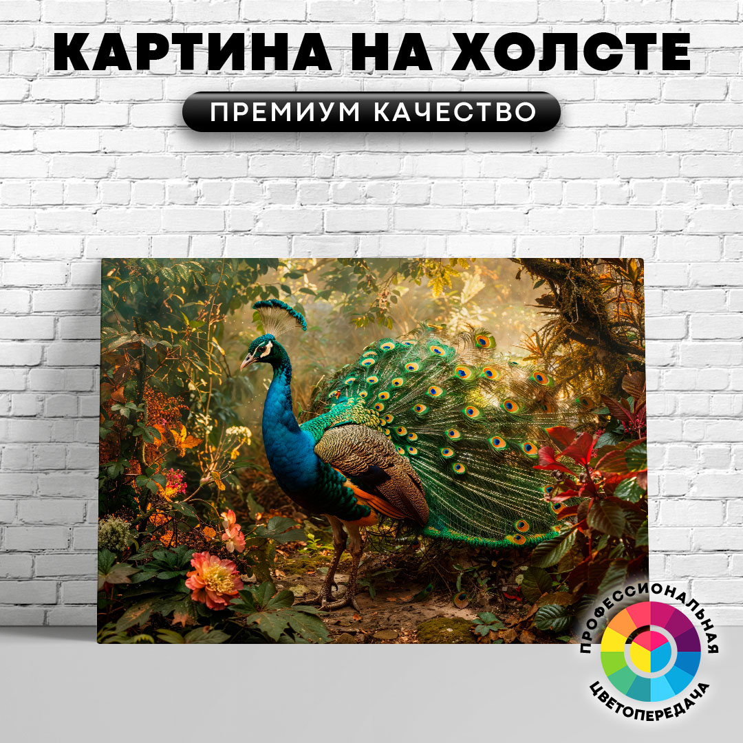 

Картина на холсте Павлин в лесу 60х45 см, ЖПАВЛ