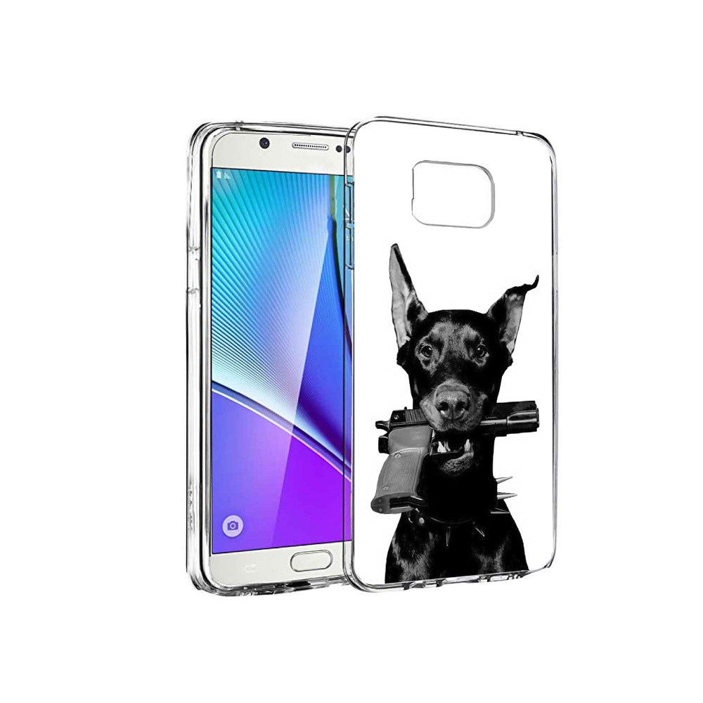 

Чехол MyPads Tocco для Samsung Galaxy Note 5 доберман с пистолетом, Прозрачный, Tocco