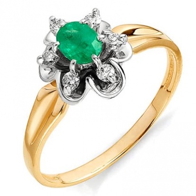 

Кольцо Цветок с бриллиантами, изумрудом из красного золота р. 15 Алкор 11062-101, 11062-101