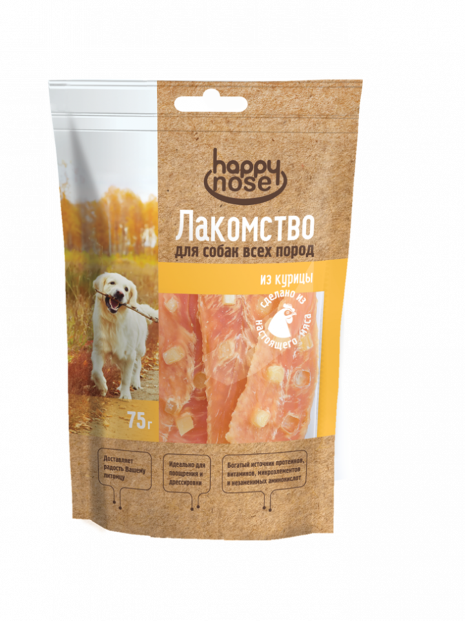 Лакомство для собак Happy Nose , кусочки, курица, 75г