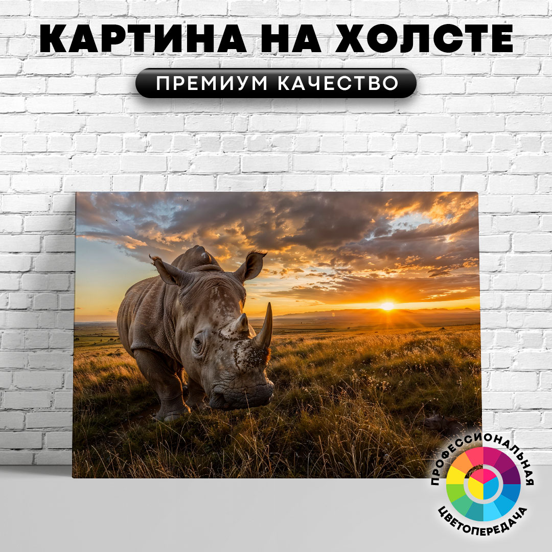 

Картина на холсте Носорог на поле 60х45 см, ЖНОСО