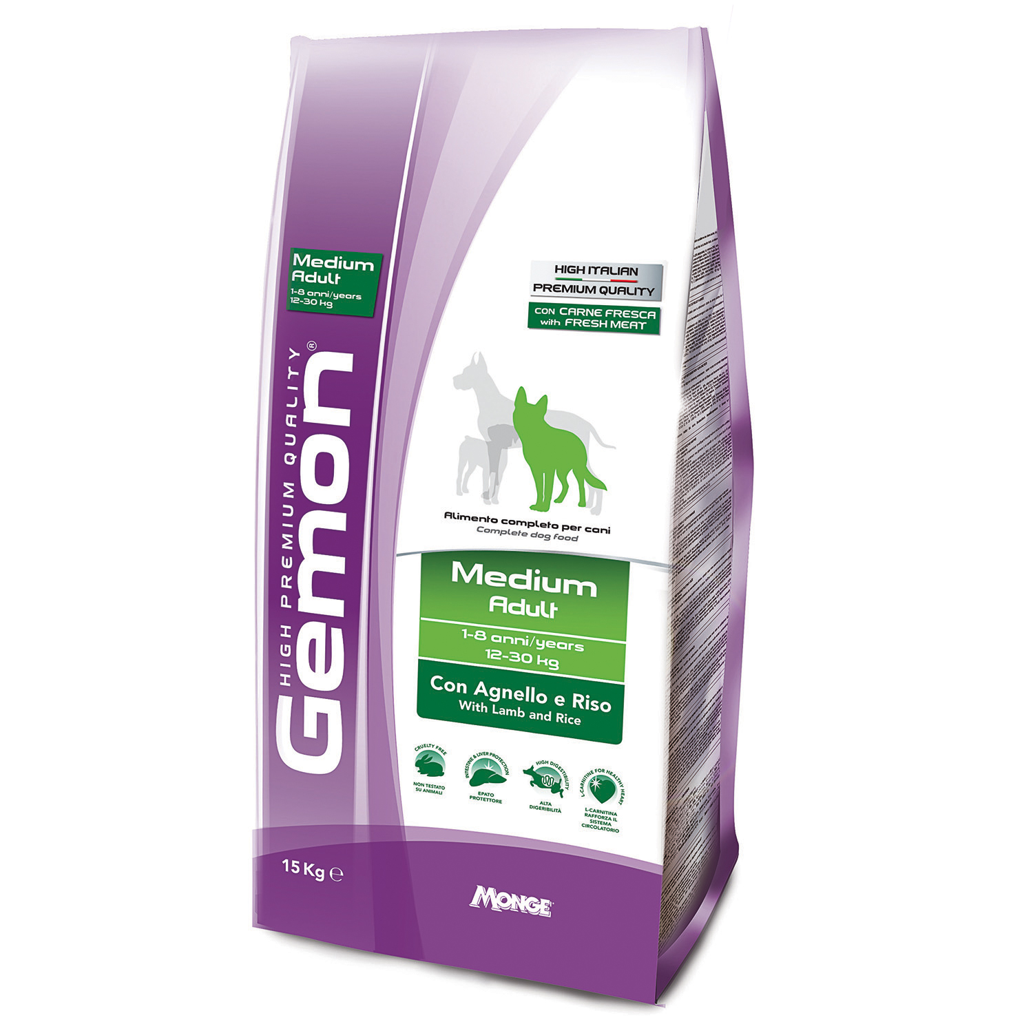 

Сухой корм для собак Gemon Dog Medium, для средних пород, ягненок, рис, 15 кг