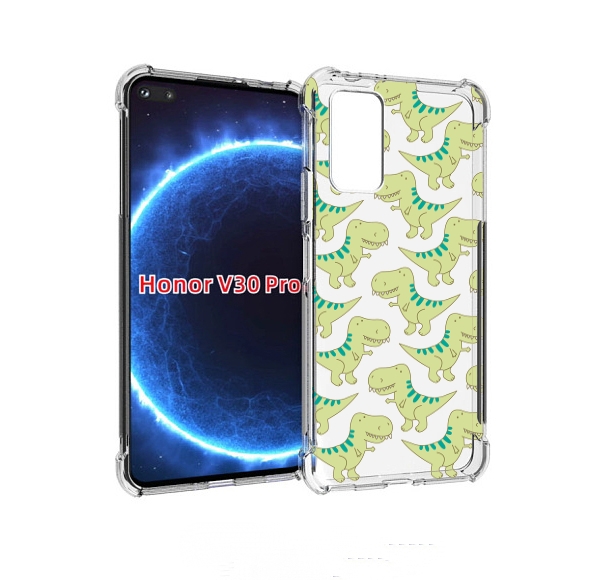 

Чехол бампер MyPads зеленые-динозаврики для Honor V30 Pro, Прозрачный, Tocco