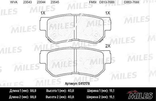 

Тормозные колодки Miles задние для Hyundai Trajet 2.0-2.7 2000- E410178, E410178