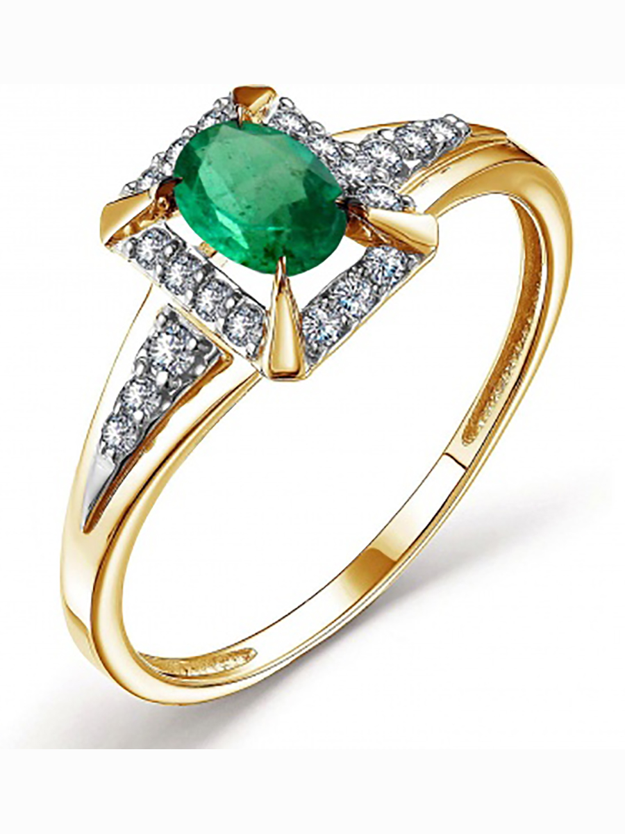 

Кольцо с изумрудом и бриллиантами из жёлтого золота р. 16,5 Алкор 14371-301, 14371-301