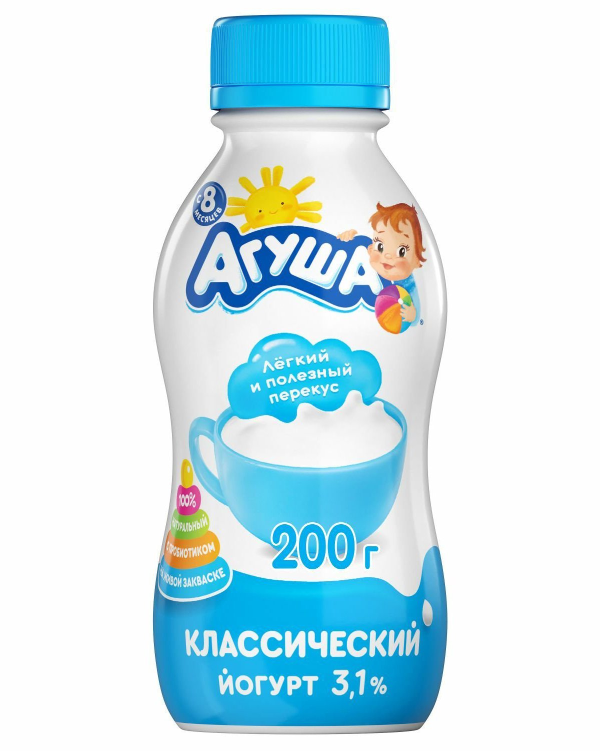

Йогурт агуша натуральный питьевой бзмж жир. 3.1 % 200 г пл/б вбд россия