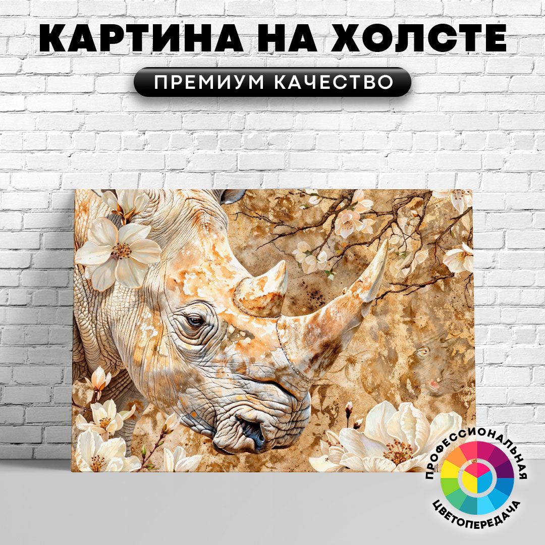 

Картина на холсте Носорог бежевый арт 60х45 см, ЖНОСО