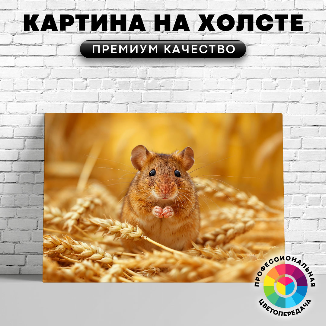 

Картина на холсте Мышь и пшеница 50х70 см, ЖМЫШИ