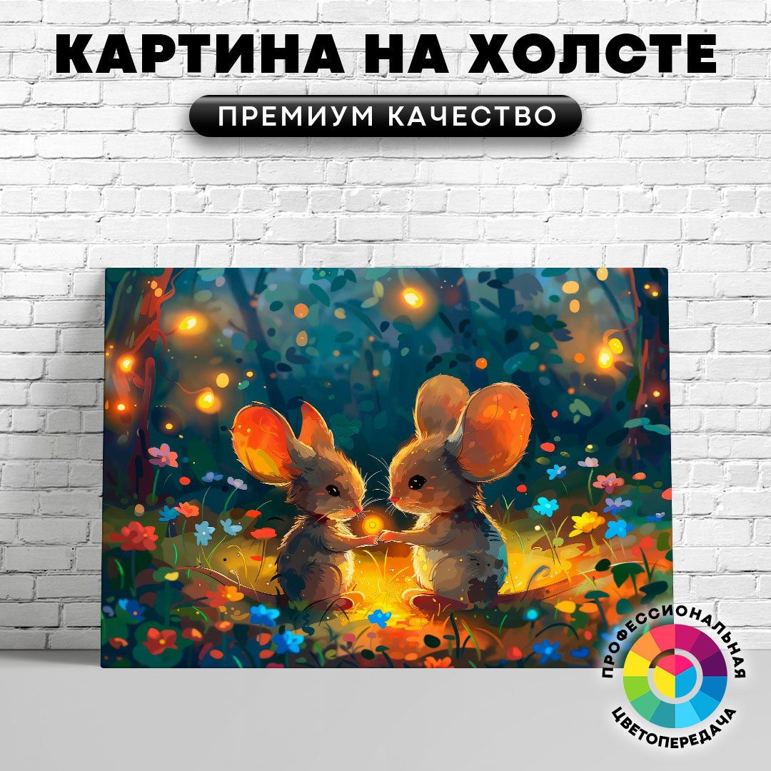 

Картина на холсте Мышки на полянке арт 60х80 см, ЖМЫШИ