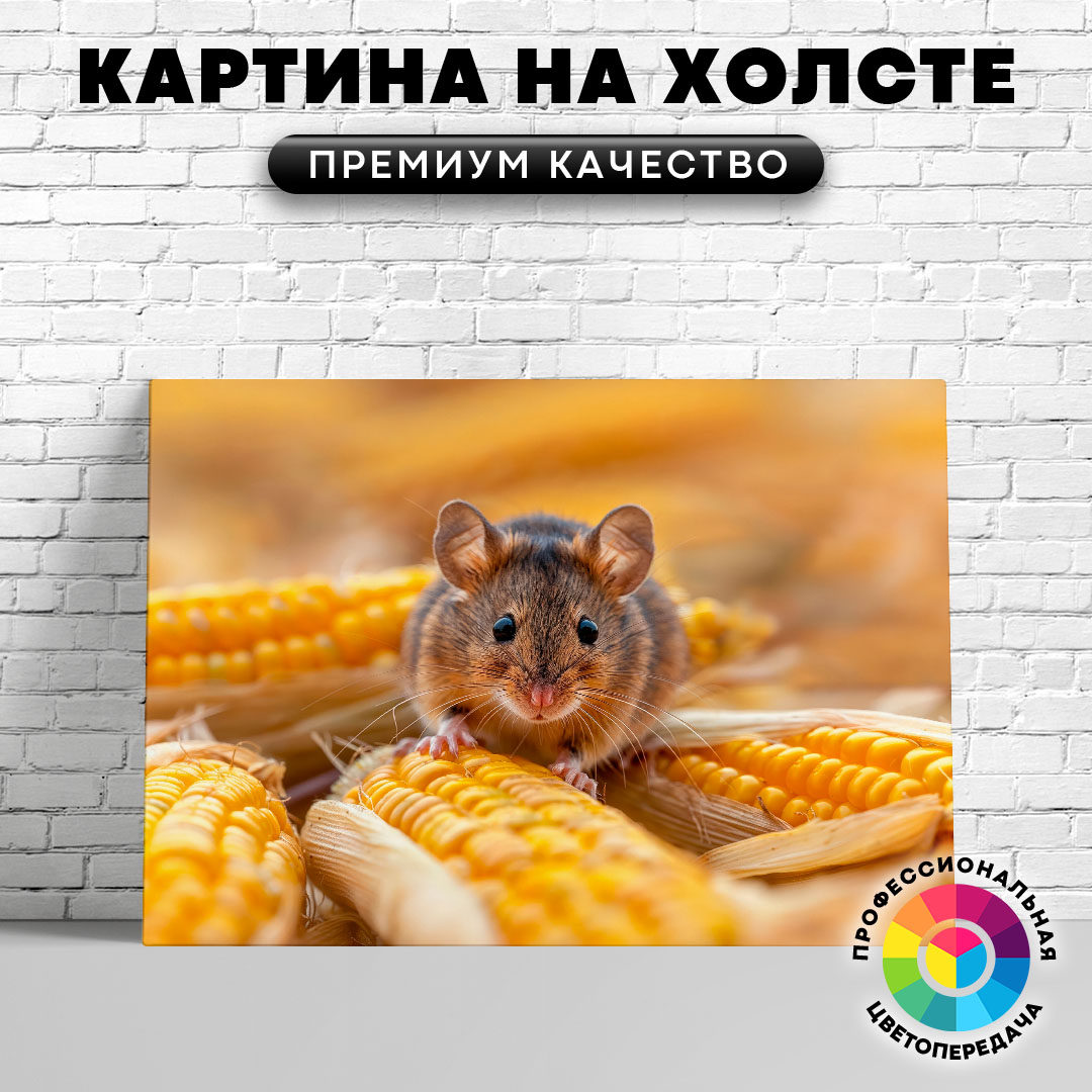 

Картина на холсте Мышка на кукурузе 40х30 см, ЖМЫШИ