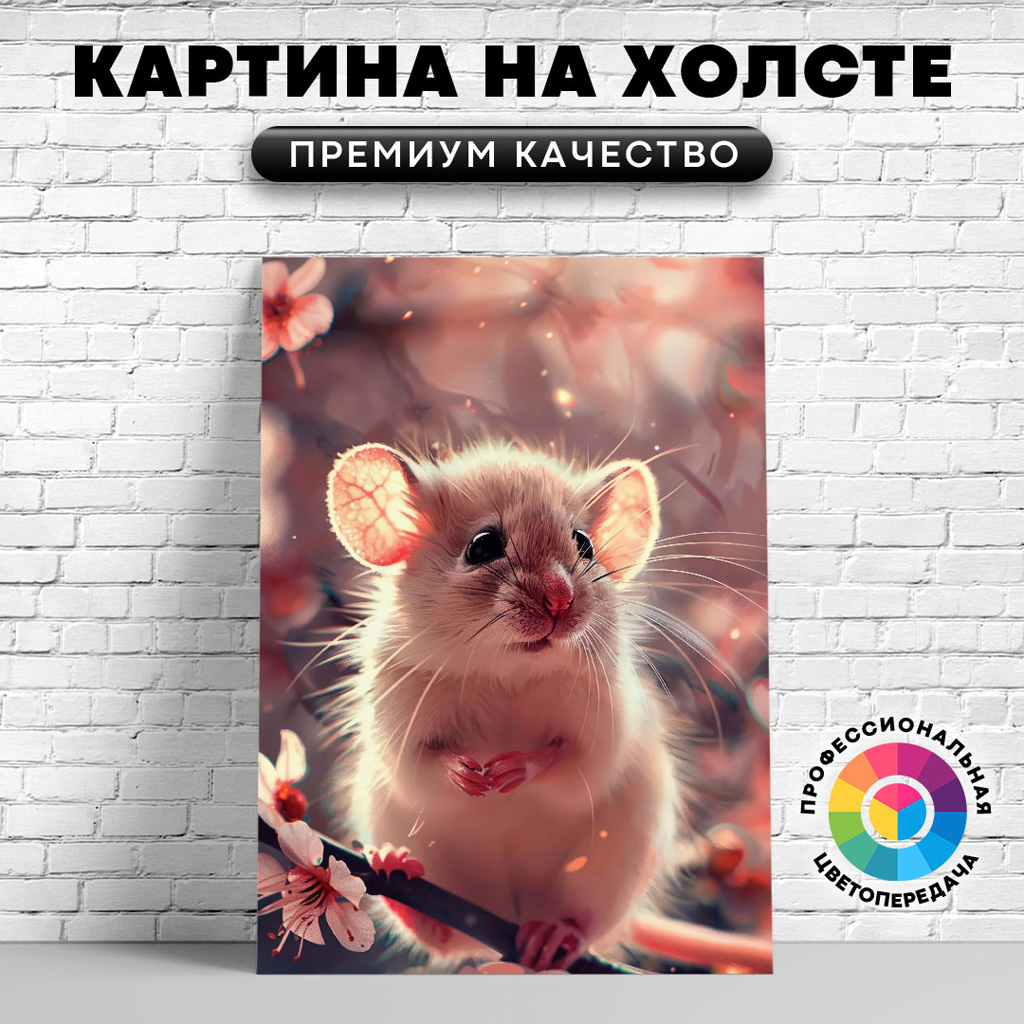 

Картина на холсте Мышка на ветке арт 50х70 см, ЖМЫШИ
