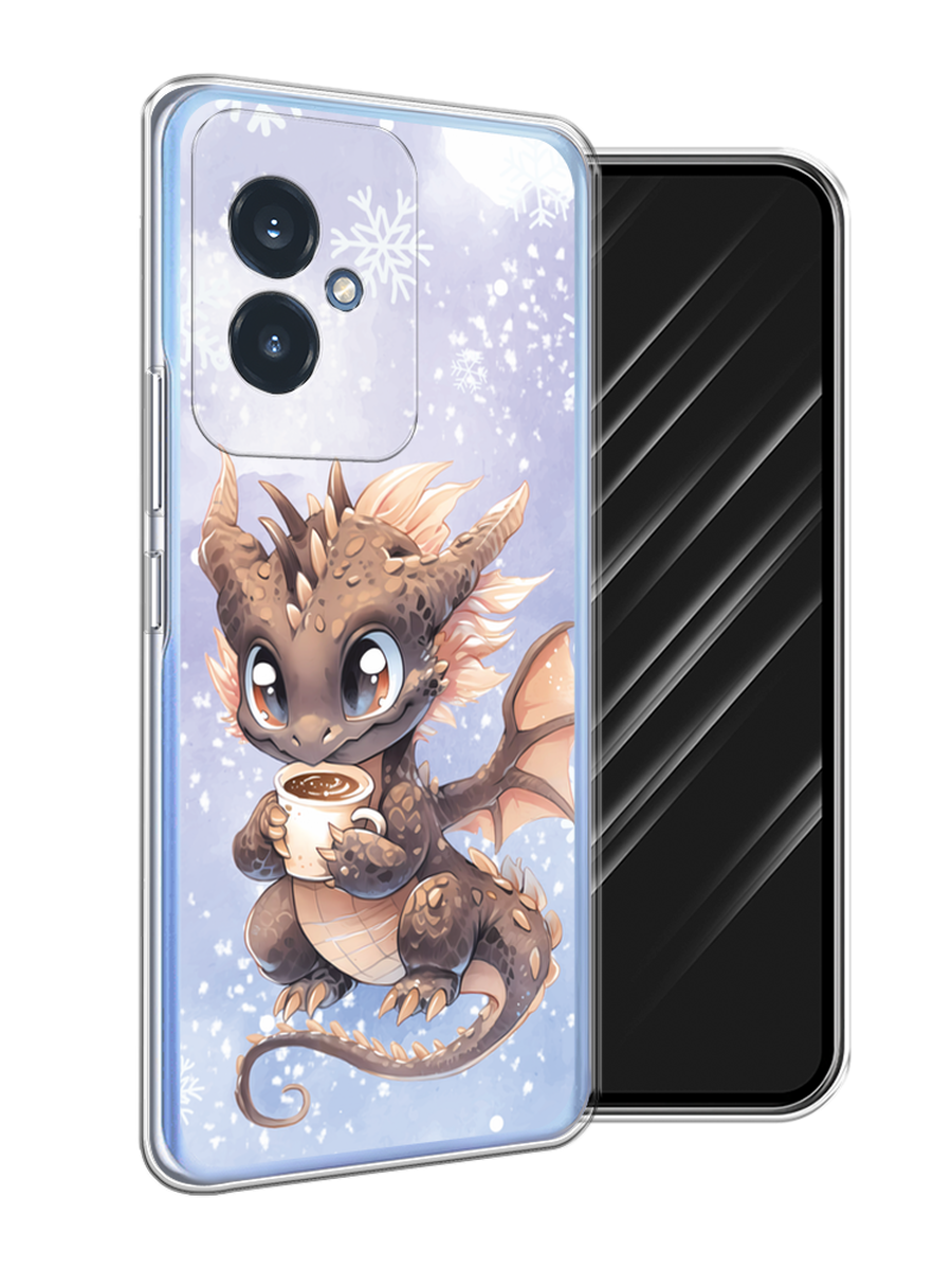 

Чехол Awog на Honor 100 "Дракончик с кружкой тёмный", Бежевый;розовый;серый, 6122750-1