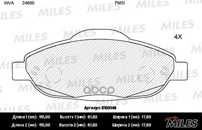 

Колодки Тормозные Peugeot 308 07-/3008 09- Передние Semimetallic Miles E100145, E100145