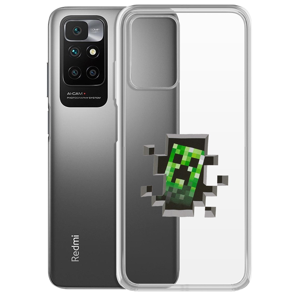 

Чехол-накладка Krutoff Clear Case Крипер для Xiaomi Redmi 10, Разноцветный