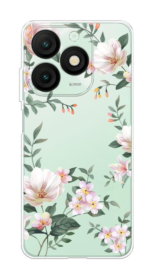 

Чехол на Itel A50 "Beautiful white flowers", Бежевый;зеленый, 3202250-1