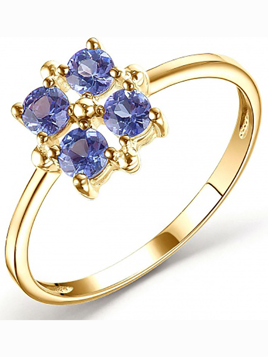 

Кольцо с 4 танзанитами из жёлтого золота р. 17,5 Алкор 14548-304, 14548-304