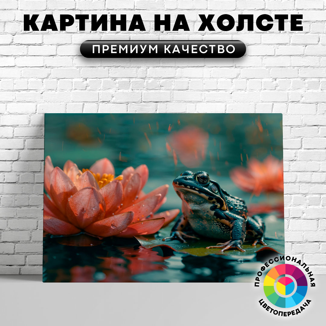 

Картина на холсте Лягушка и цветок 60х45 см, ЖЛЯГУ