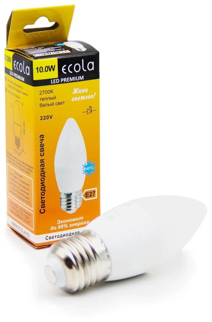 

Светодиодная лампа Ecola свеча E27 10W 2700K 2K 100x37 Premium C7MW10ELC