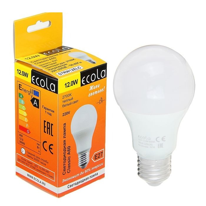 

Светодиодная лампа Ecola ЛОН A60 E27 12W 2700K 2K 110x60 D7RW12ELC D7RW12ELC
