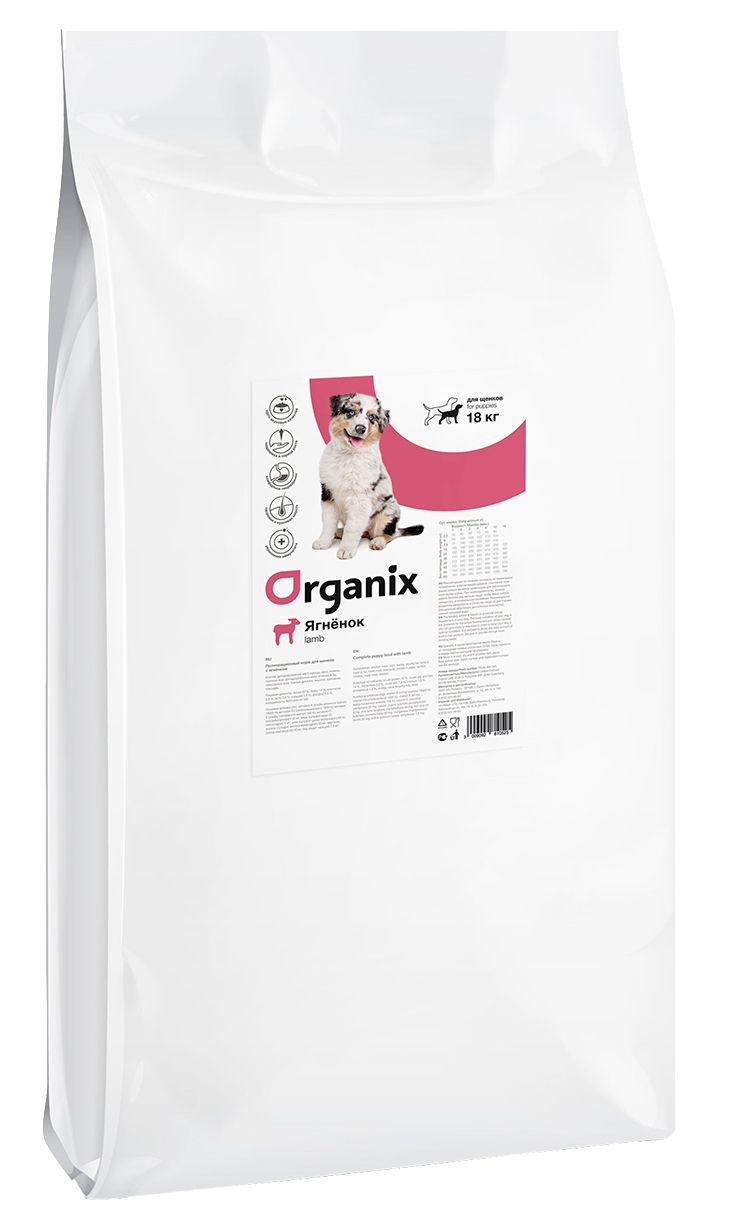 

Сухой корм для щенков Organix, ягненок, 2 шт по 18 кг