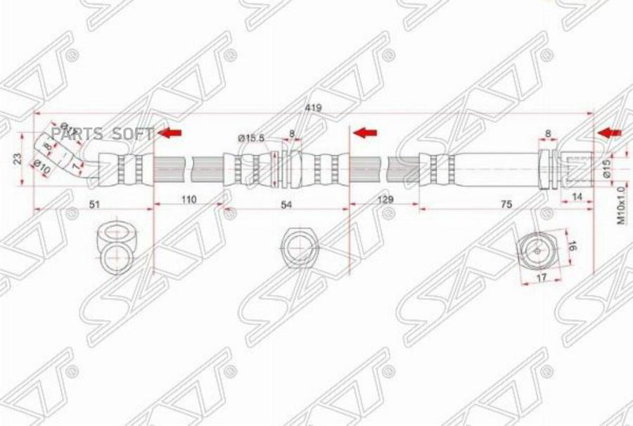 

SAT ST-90947-02522 Шланг тормозной передний Таиланд TOYOTA DYNA 150/TOYOACE G15 95-01/HIAC